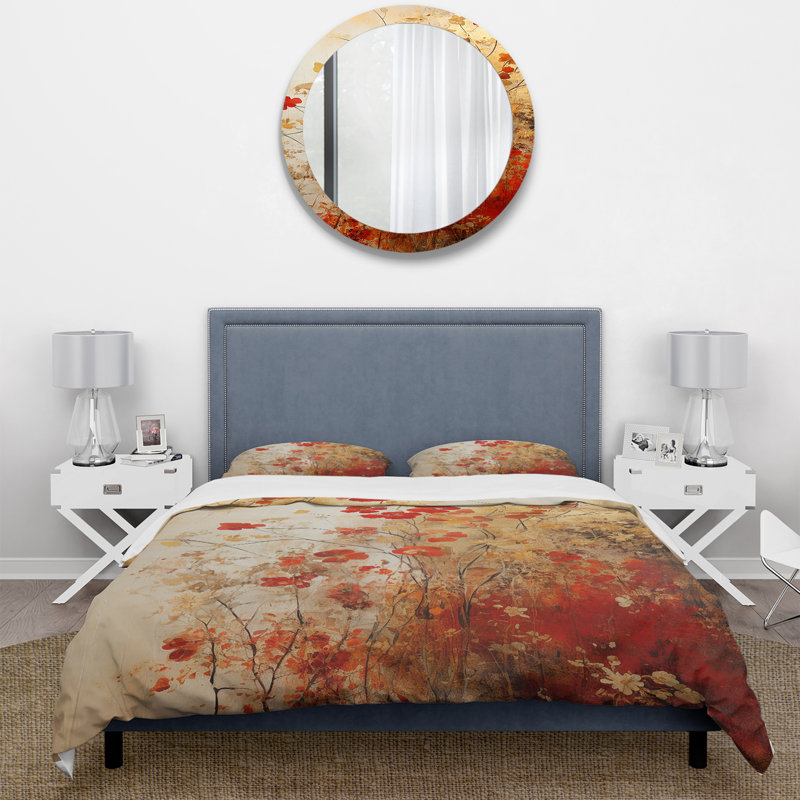 Ensemble de housse de couette God and Red Floral Japanese Tiles I - Abstract Botanicals