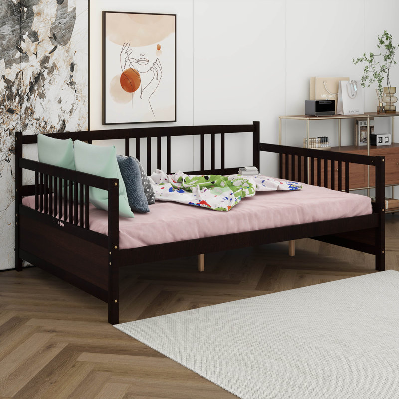 Full Size Daybed Frame, Wood Day Bed Frame, Sofa Bed For Living Room, No Box Spring Needed, Espresso