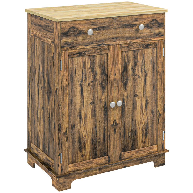 Buffet avec comptoir en bois massif, armoire de rangement de cuisine, armoire à café avec tiroirs, portes et tablette réglable, rustique