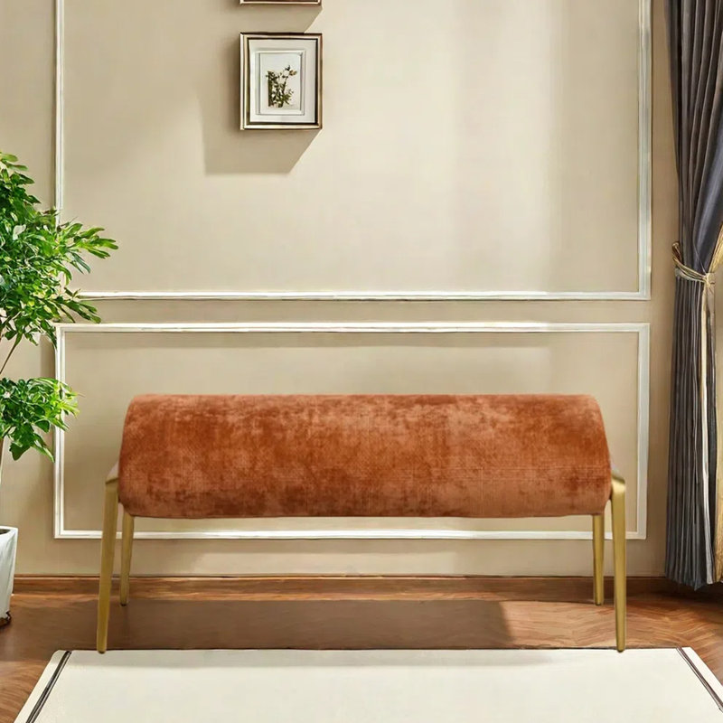 Banc en métal à rembourrage doux, H 18,11 po x l 43,31 po x P 16,54 po, Orange