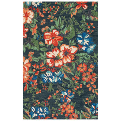 Tapis floral en coton touffeté à la main Jardin Bleu