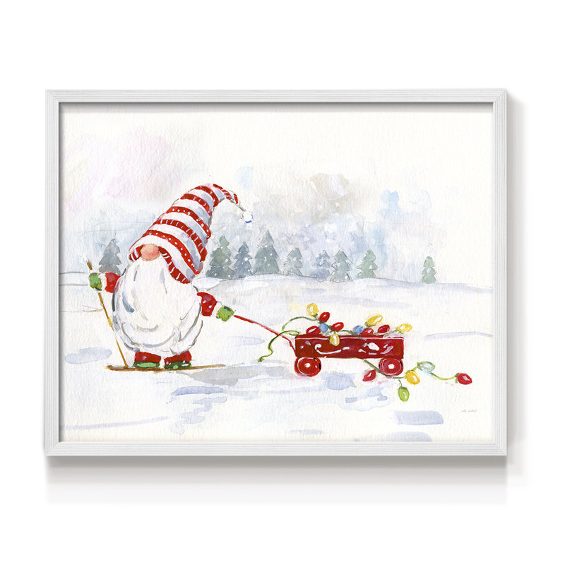 Gnome d'hiver II - reproduction encadrée - réaménageable, H 16 po x l 20 po, Blanc