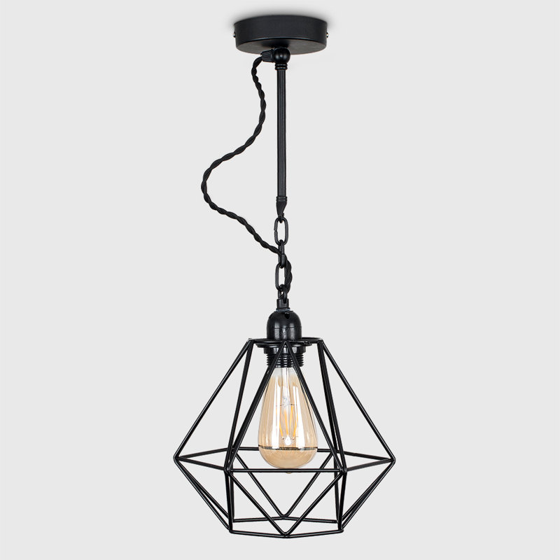 Harp 1 - Light Satin Black Geometric Pendant, Black, No