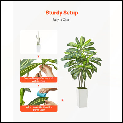 Arbre dracaena artificiel de 1,5 m avec pot blanc haut, plante en soie artificielle ultra réaliste pour la décoration de la maison et du bureau