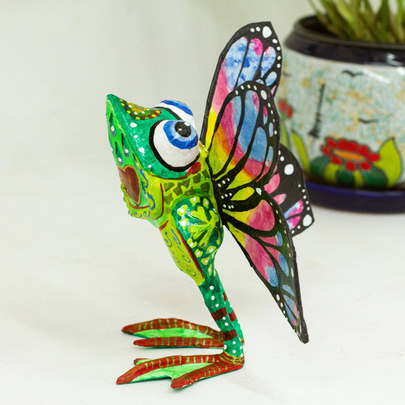 Sculpture grenouille d'abondance en papier mâché Alebrije