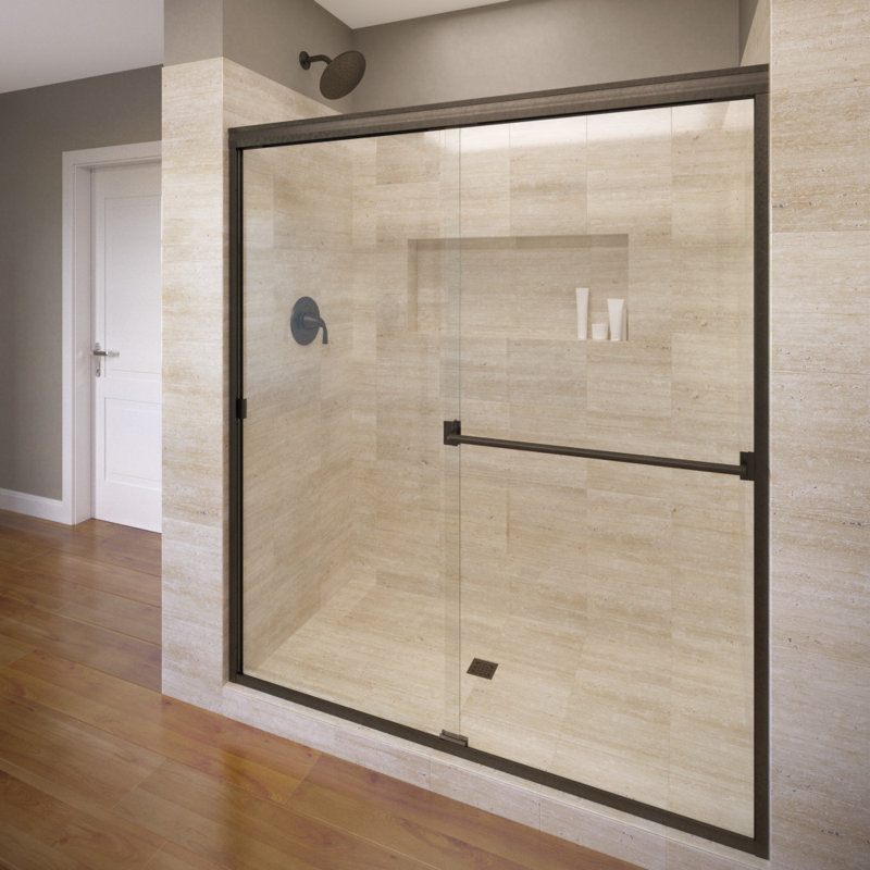 Classic 56" W x 70" H Frameless Shower Door, Silver, Clear
