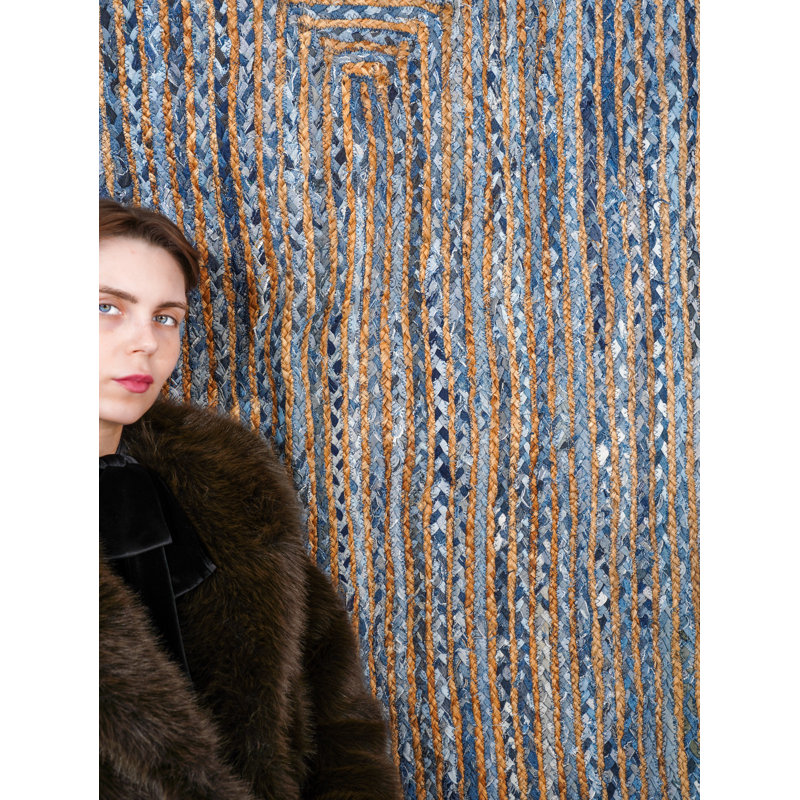Hand Braided Cotton & Jute Contemporary Blue Rectangle Indoor Area Rugs, Rectangle 3' x 5'