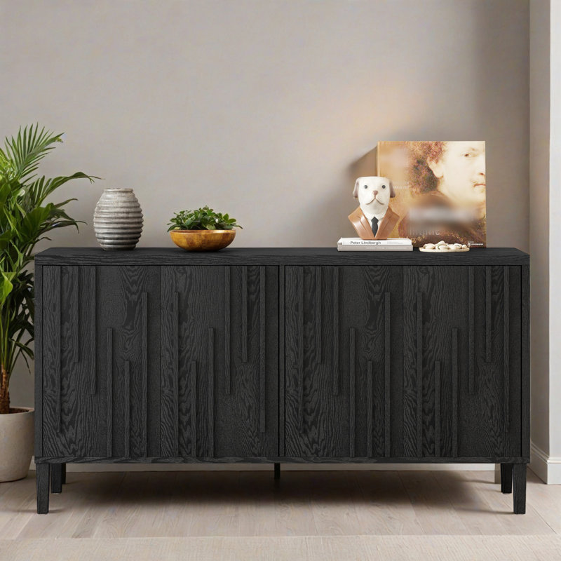 59.82" Kitchen Storage Sideboard Buffet Cabinet Console Table, Black
