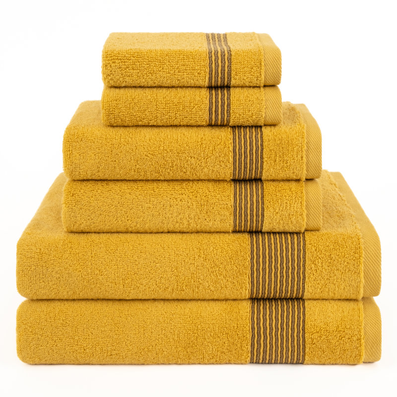 Luxury Extra Soft 100% Cotton 6 Piece Bath Towel Set, Mustard
