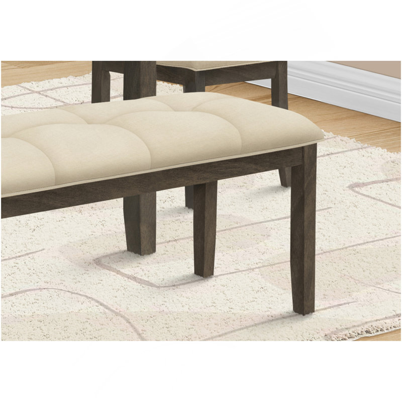 Bench, 44" Rectangular, Dining Room, Entryway, Kitchen, Hallway, Upholstered, Wood, Cream Fabric, Grey Wood, Transitional