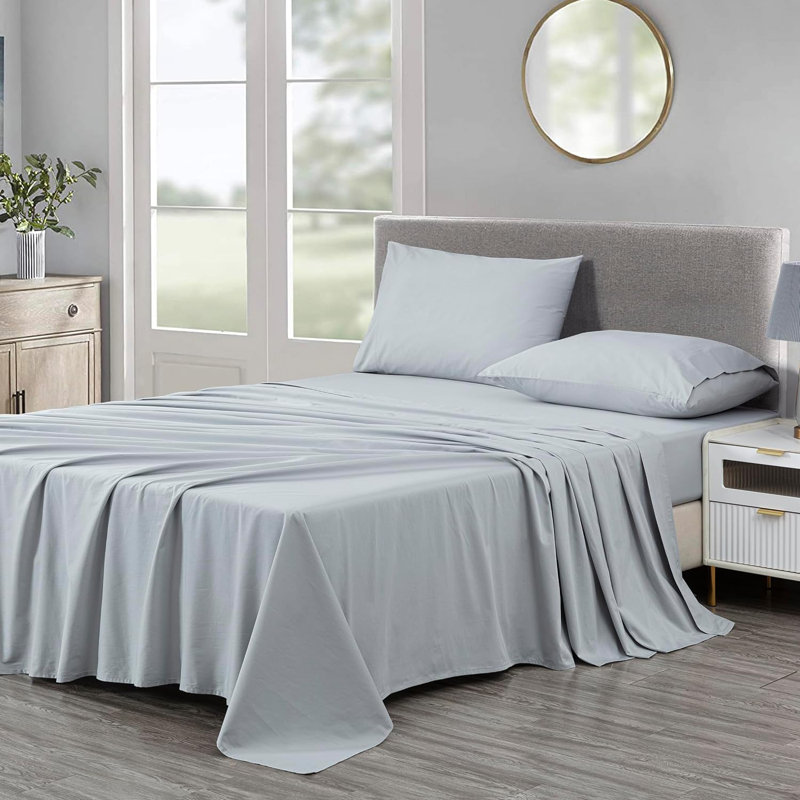 100% Cotton Twill Sheet Set, Silver Gray, Queen Sheet Set with 2 Pillowcases