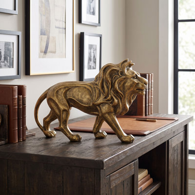 15x4.5x8" Walk Lion Decor Anti Gold