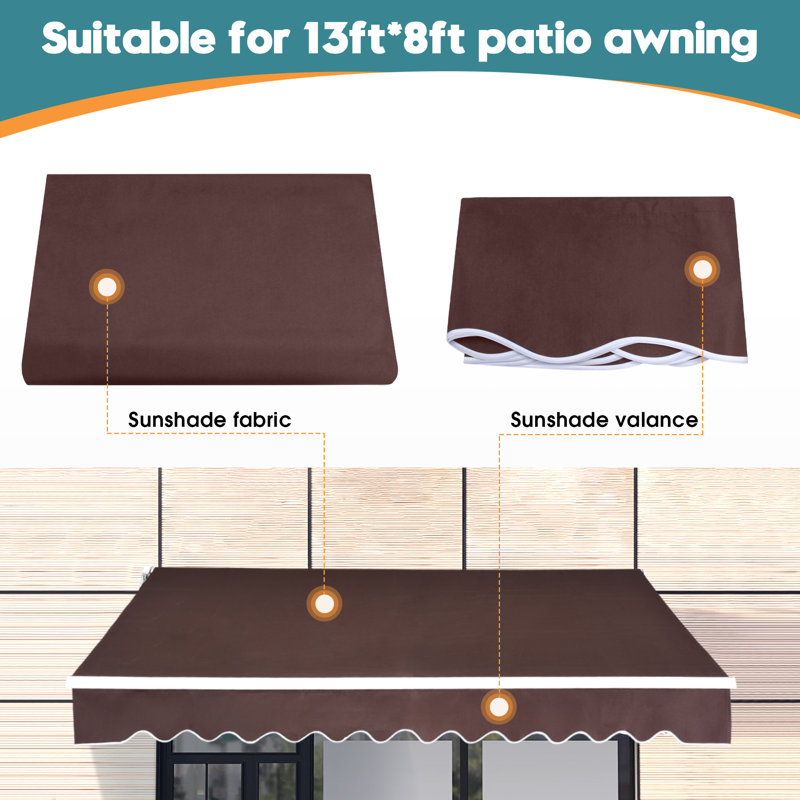 Manual Retractable Patio Door Window Awning Sunshade Shelter Outdoor Canopy, 12.7'L x 7.8' W