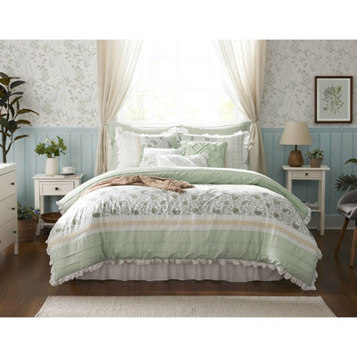 9 literies en coton pour très grand lit, édredon à motif floral sauge, romantique