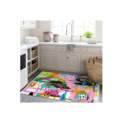 Tapis décoratif lavable à la machine à motif abstrait multicolore