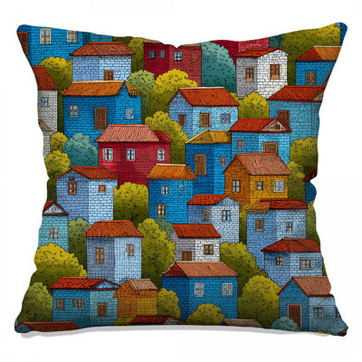 Maisons, coussin décoratif, bâtiments, double face