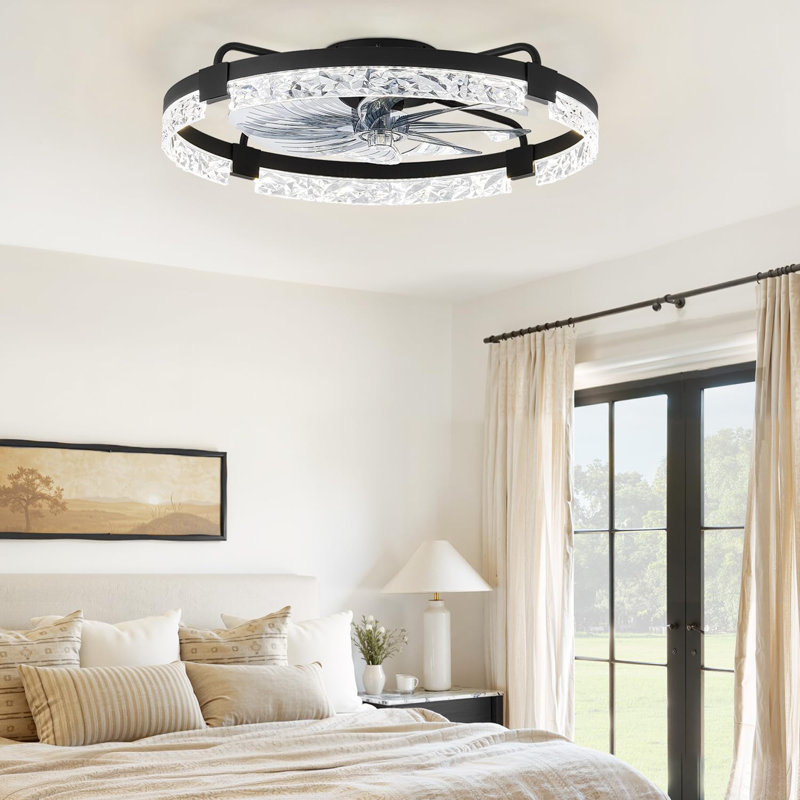 Ventilateurs de plafond à profil bas de 24 pouces avec lumières et télécommande, Noir