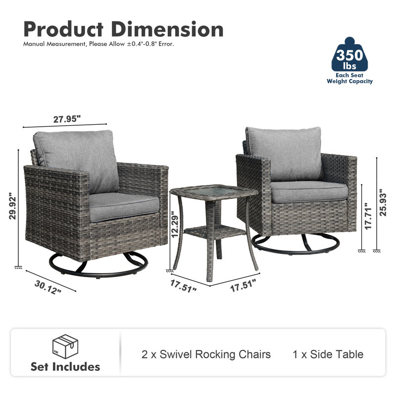 Ensemble de conversation en osier / rotin pour 2 personnes avec coussins Harbin, Gris foncé