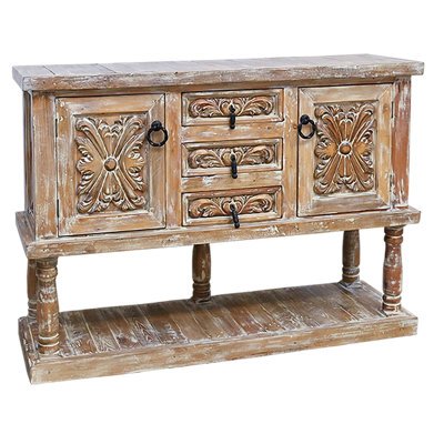 Grande console en bois sculpté Whitewash