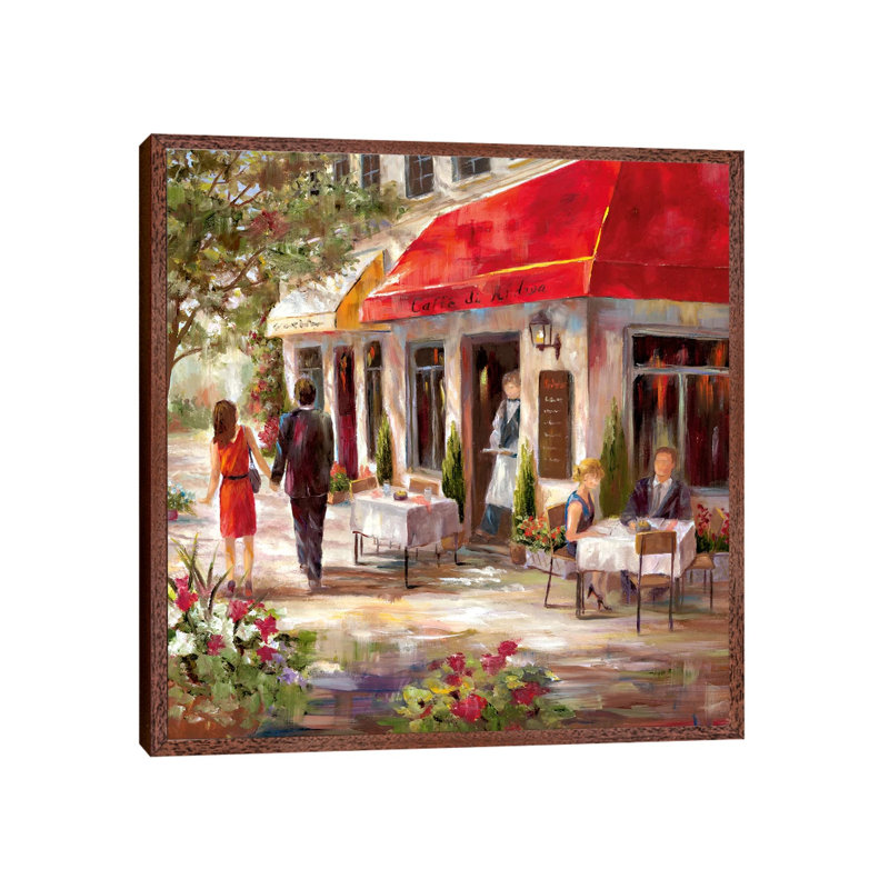 Café Afternoon II by Nan - Painting on Canvas, Classic Brown Wood Framed, 45.72 cm H x 45.72 cm W