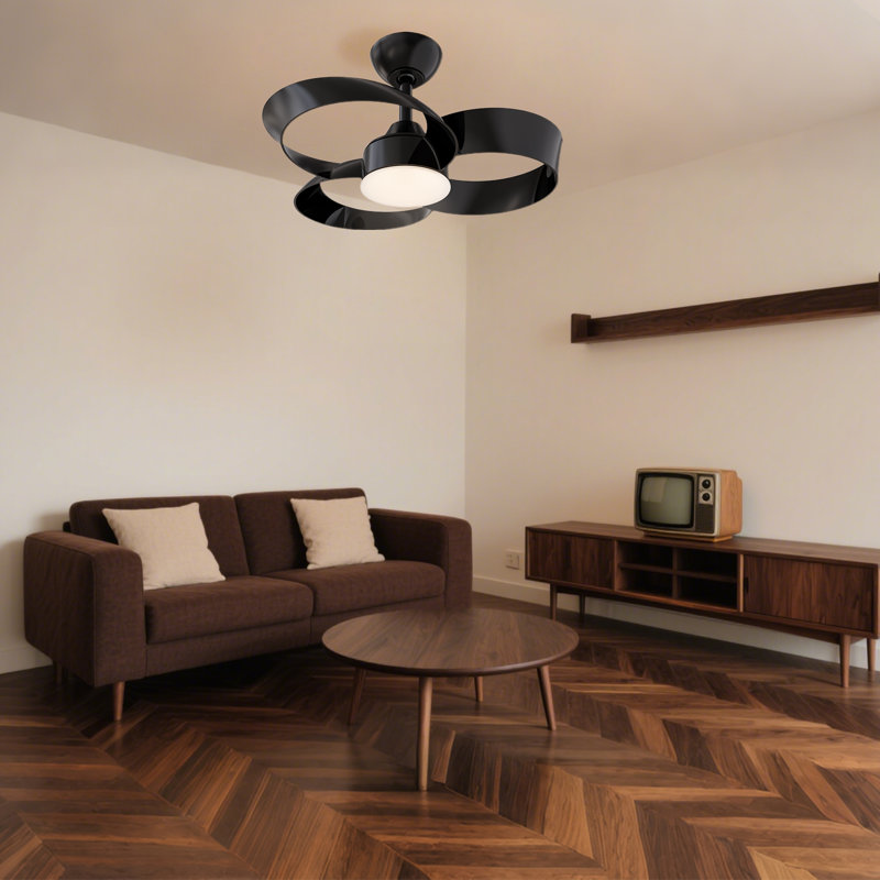 Ventilateur de plafond intérieur 22 po avec télécommande DEL à intensité variable Soraya, Noir, Noir