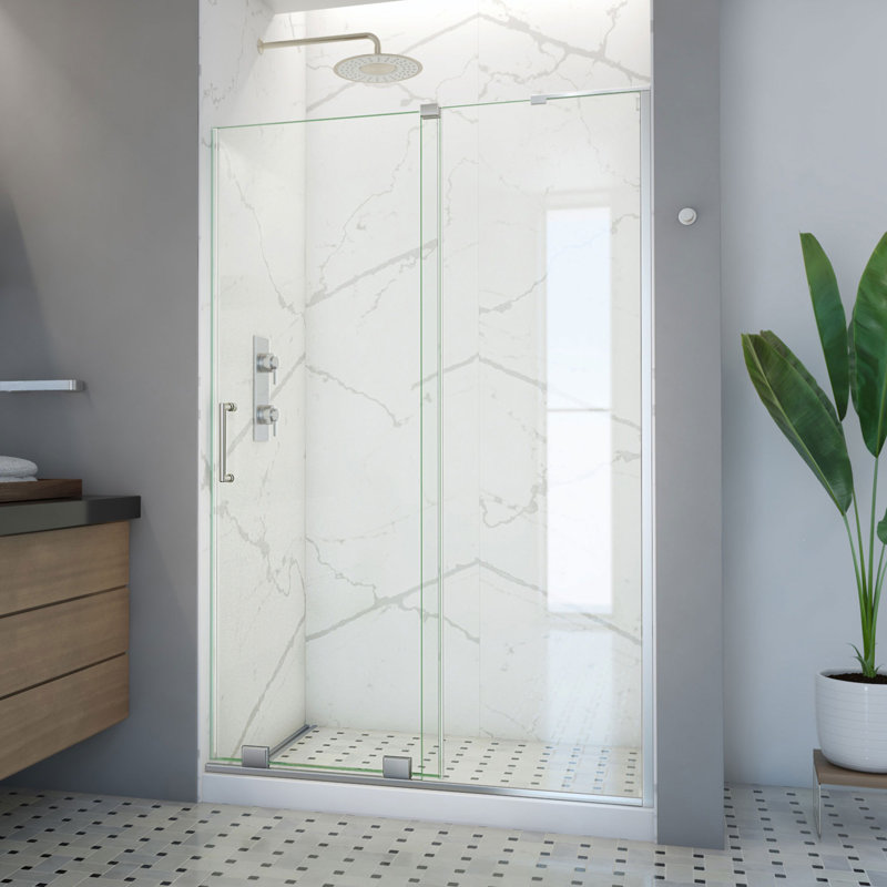 Mirage-X 44" W x 72" H Single Sliding Frameless Shower Door with ClearMax™ Technology, Brushed Nickel, Right Configuration