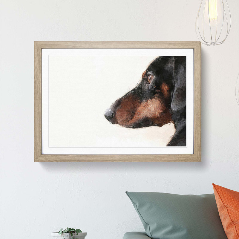 Dachshund Dog - Picture Frame Painting Print, 27cm H x 36cm W x 2cm D, Oak Framed