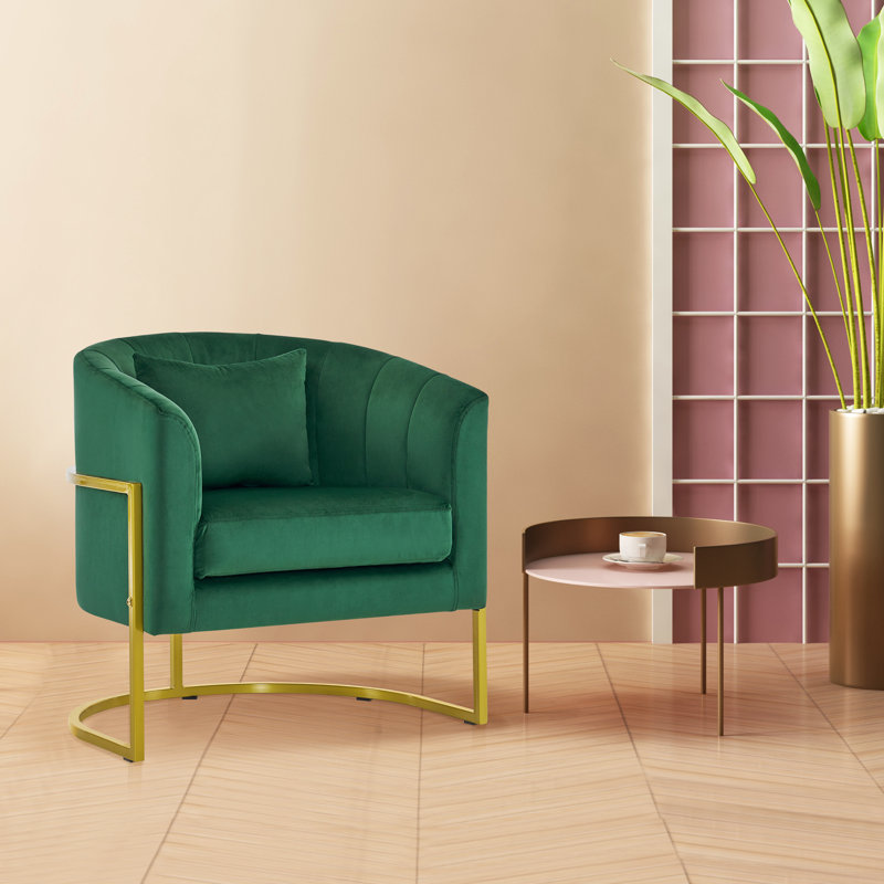 Jaquaisha Velvet Accent Barrel Chair with Pillow, Green Velvet