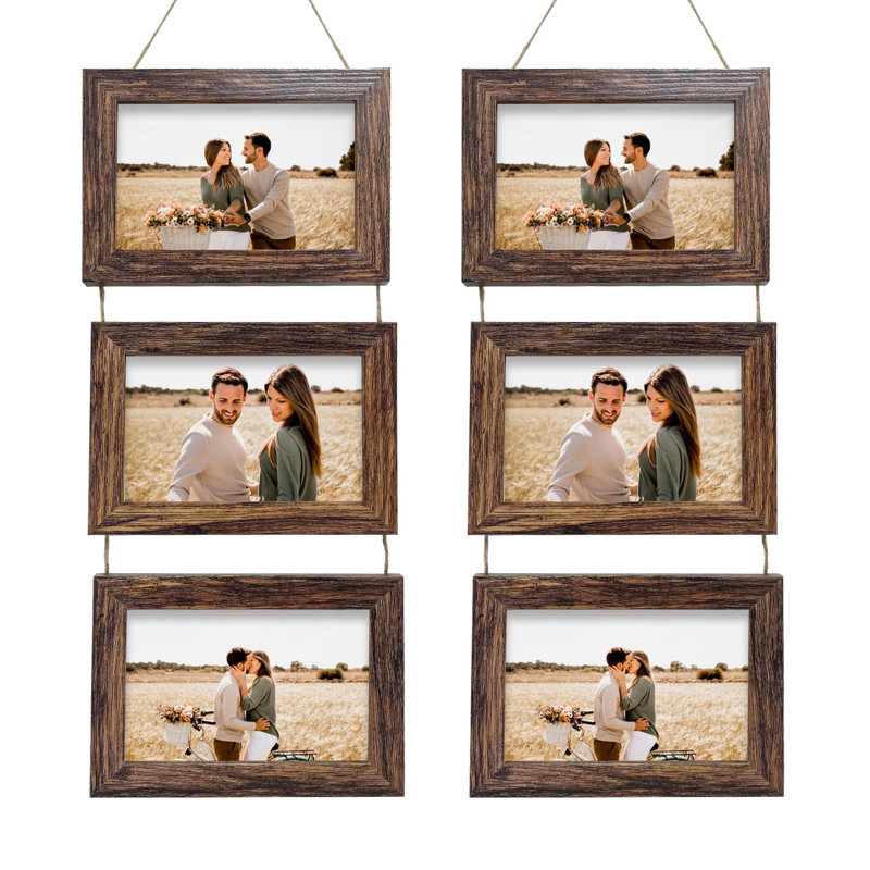 Ensemble de 2 cadres muraux suspendus 4 x 6 avec 3 ouvertures brun rustique