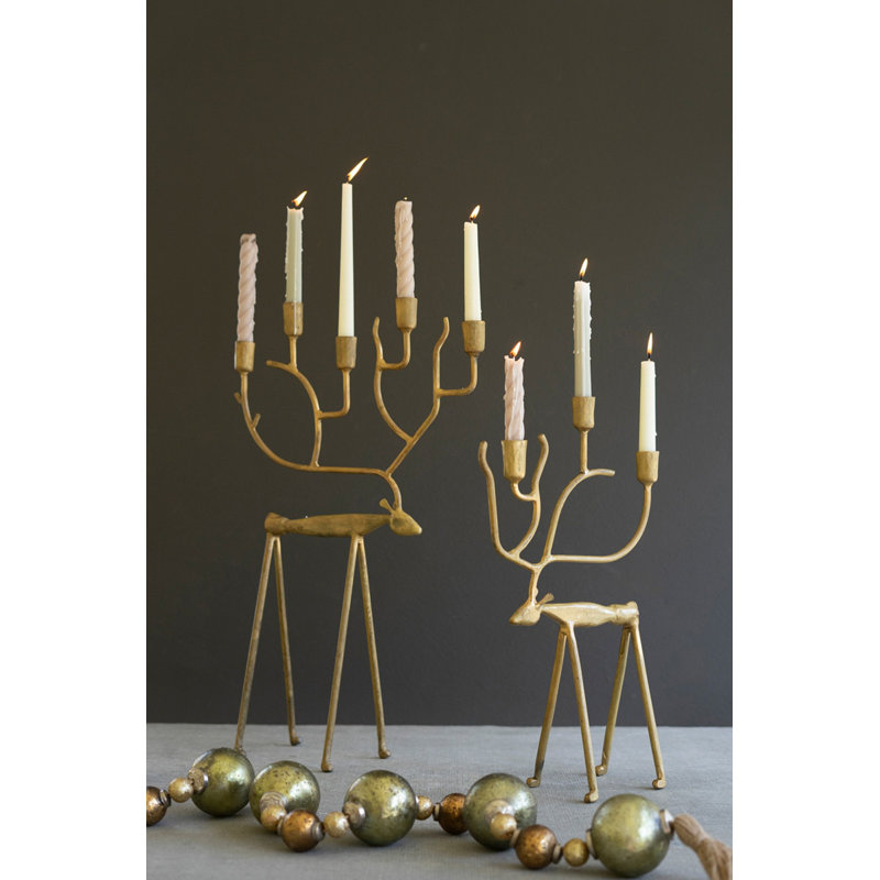 Ensemble de 2 candélabres de cerf de Noël en fer forgé doré Kalaou
