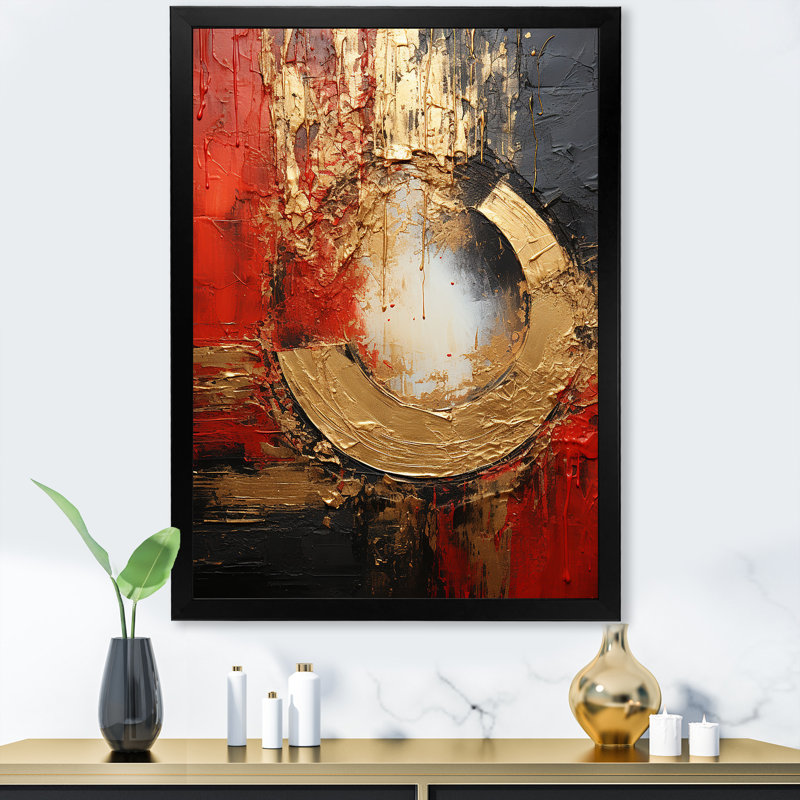 Red Gold Fusion Spiral II - Abstract Spirals, art mural, Cadre photo unique, H 44 po x l 34 po, Noir