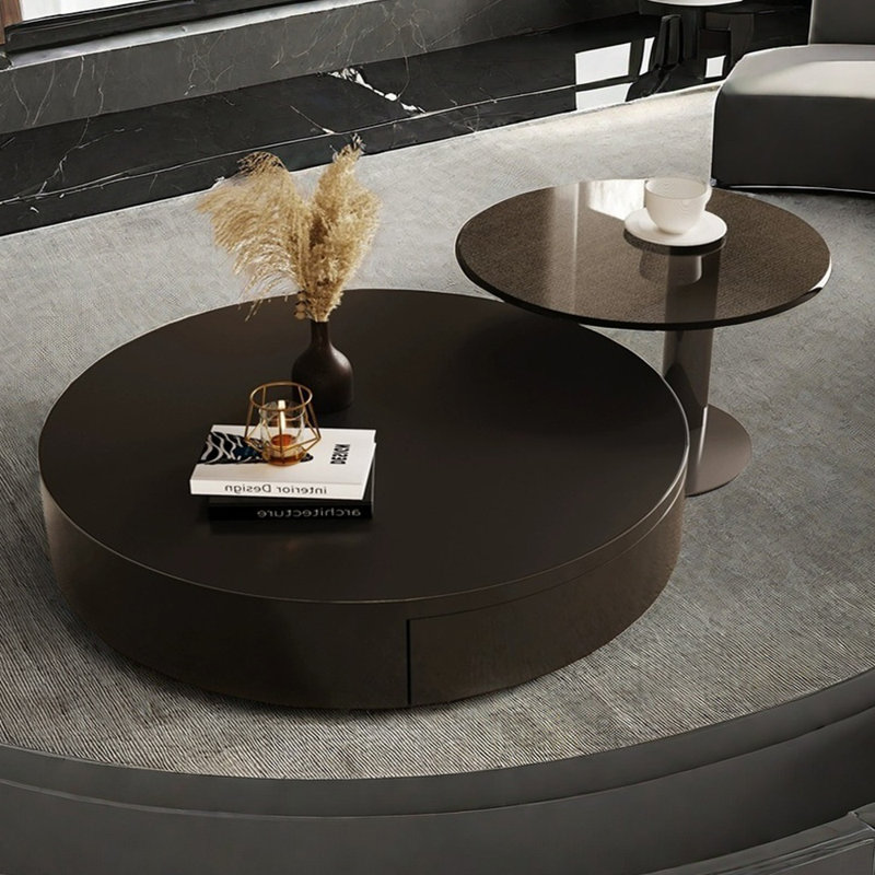 Round Coffee Table Set Stainless Steel, Black, 16.53" H x 62.99" L x 39.37" W