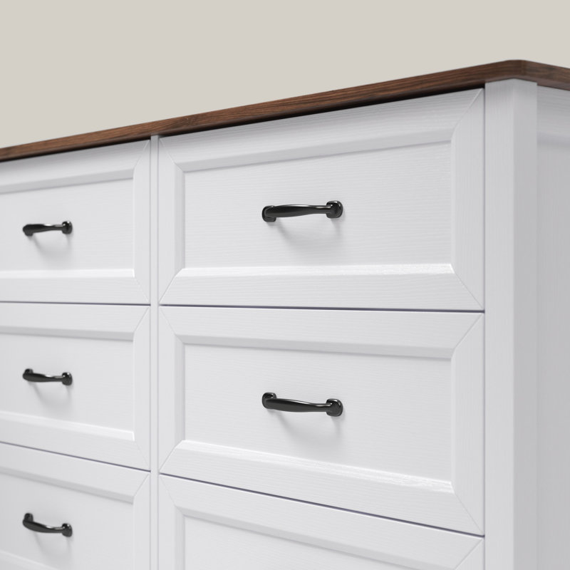 Commode double à 6 tiroirs Ahomly, Blanc / Brun
