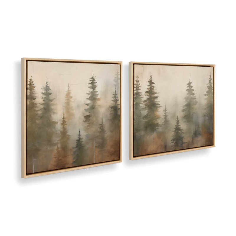 «Foggy Warm Forest», ensemble de 2, reproduction sur toile, Encadrement brun clair, H 32,75 po x l 32,75 po x P 1,75 po