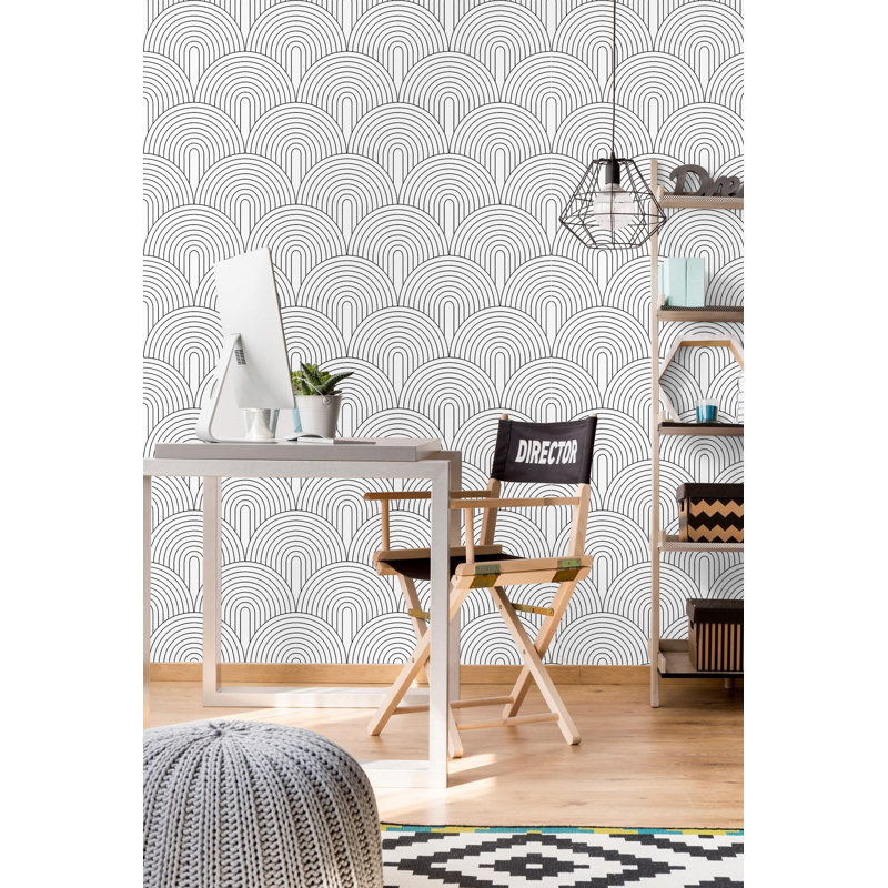  Papier peint amovible noir / blanc à motif abstrait arc-en-ciel pour décoration de salle de bain 17,3 po x 32,8 pi