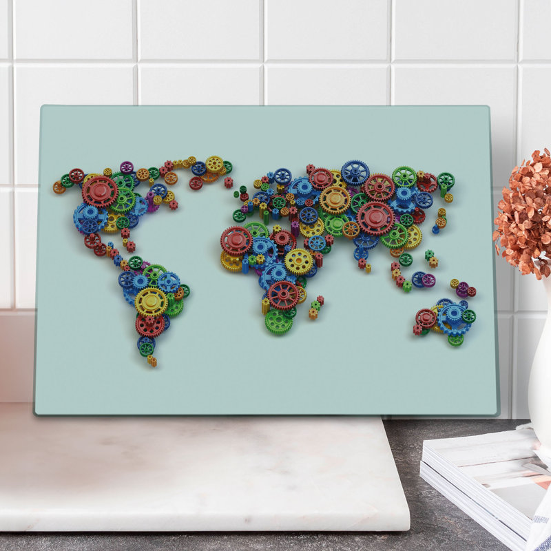 Ambesonne Industrial Cutting Board Large Size Gear Map Art Multicolor