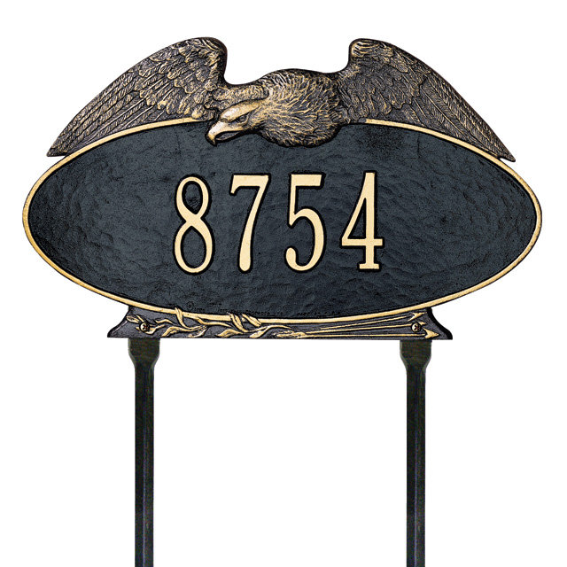 Plaque d'adresse pour pelouse 1 ligne Eagle, Noir et or, Oui