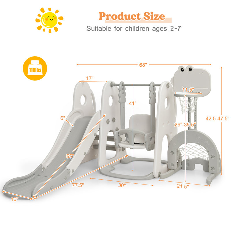 Costway Plastic Swing Set with 1 Slide(s), Grey