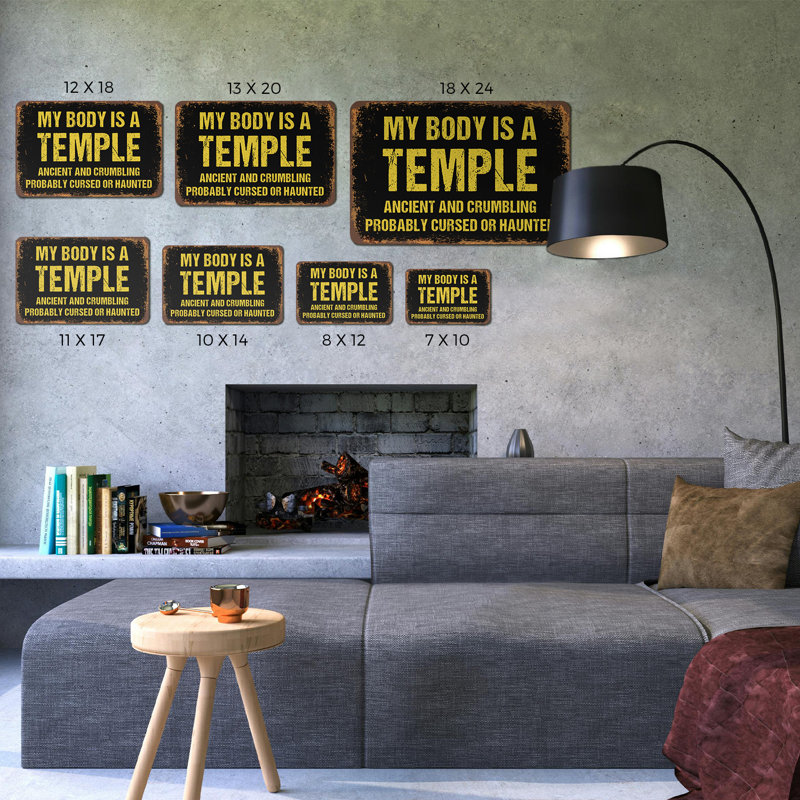 «My Body Is A Temple» antique et en ruine, panneau en aluminium de 7 po x 10 po