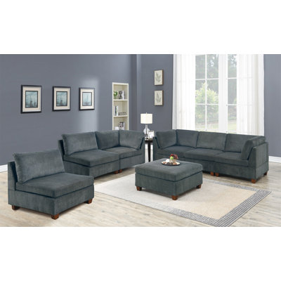 Modular Sectional 7Pc Set Modular Sofa Set Couch 3X Corner Wedge 3X Armless Chairs And 1X Ottoman Plywood