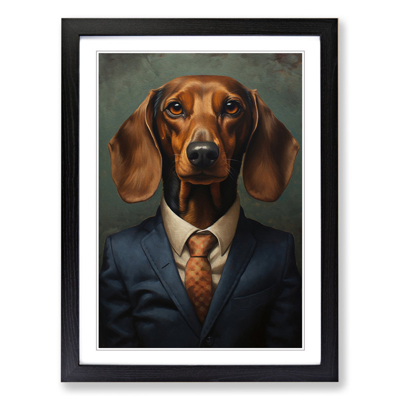 Dachshund In A Suit Painting Framed Print, Black , 64cm H x 46cm W x 2cm D