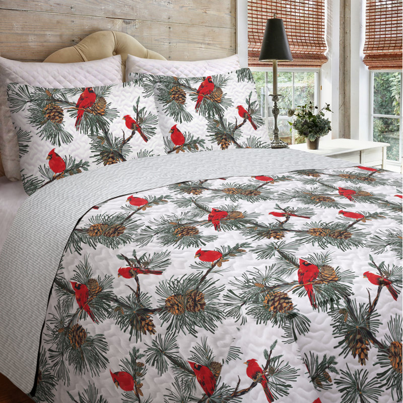  Ensemble de courtepointe réversible Holiday Cardinal, Courtepointe grand + 2 couvre-oreillers standard