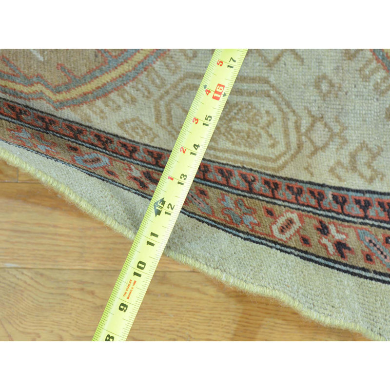 Tapis de la laine vert/brun 3 pi 1 po x 14 pi, en laine de chemin de années 1900 anatolian vert/brun à la main one-of-kind noué la