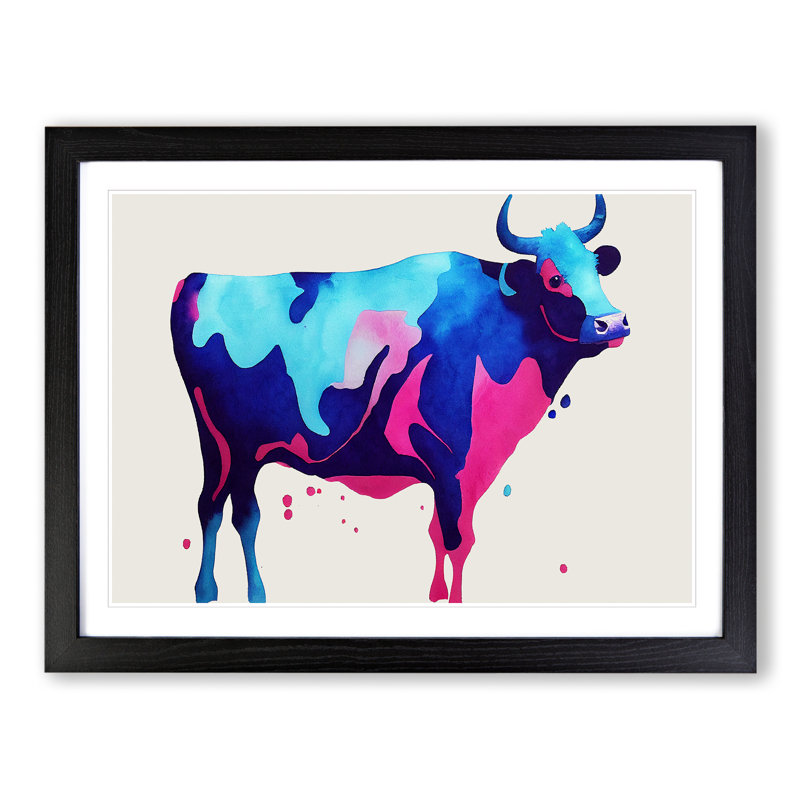 Watercolour Cow Abstract - Single Picture Frame Print, Black Framed, 34cm H x 46cm W x 2cm D