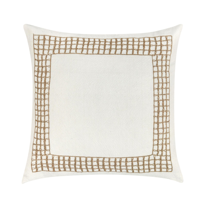Coussin décoratif en mélange de coton Marina, Ivoire / brun