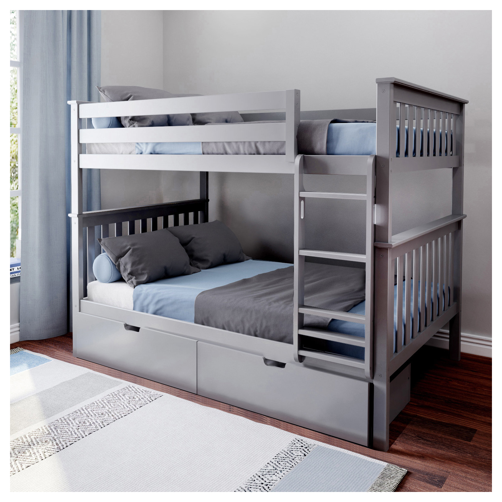 Bolles Kids Bunk Bed with Drawers, Full over Full, Gray