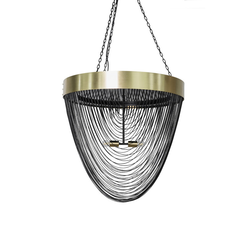 Brass & Leather Fringe Chandelier