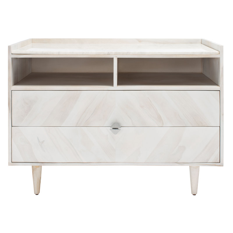 Lola-Mae 39.3'' W Solid Wood Nightstand, Cream/White