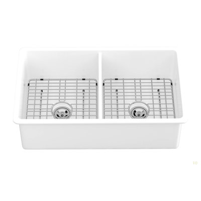 Évier de cuisine encastrable 32 po à double cuve en céramique - Double cuve à double cuve rectangulaire encastrée en céramique