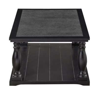 Farmhouse Rectangular Coffee Table with Turned Spindle Solid Wood Legs, 2-Tier Wooden Cocktail Table, Vintage Traditional Center Table for Living Room